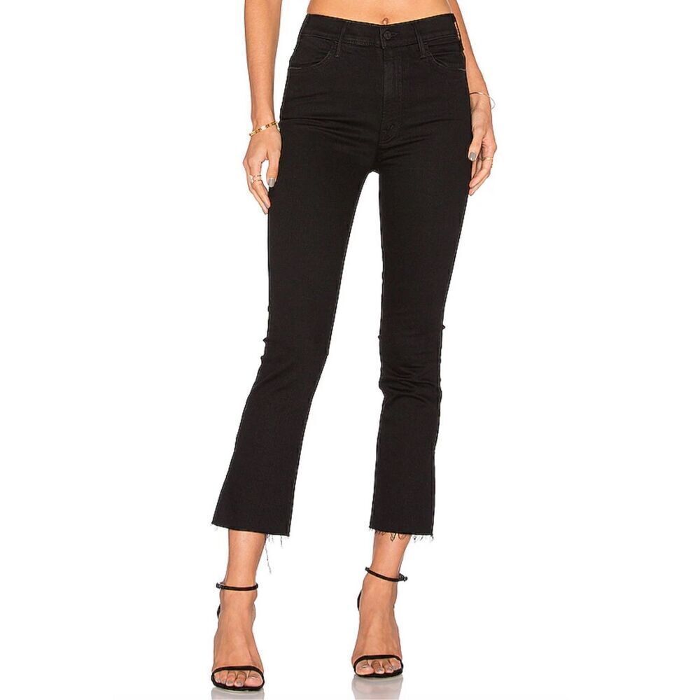 MOTHER The Hustler High-Rise Ankle-Fray Jeans in Not Guilty-Black Size 26‎